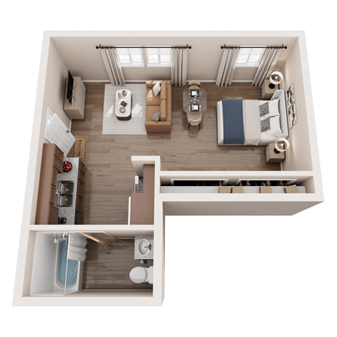 Floor plan for studio, 1 bath, 500 sqft